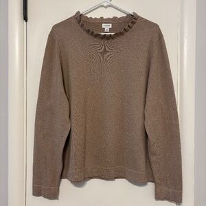 J. Crew #BV341 Women's L/S Cotton Ruffleneck Pullover Sweater XXL/2XL Tan Beige